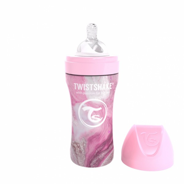 Twistshake Babyflasche Edelstahl 330ml Marble Pink